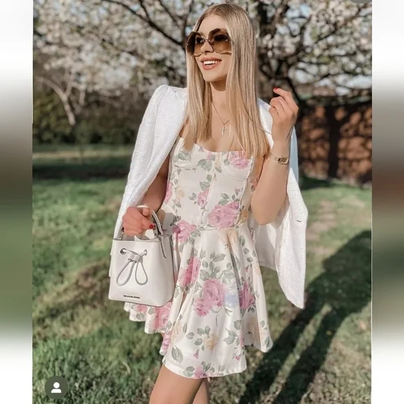 ZARA WOMAN SHORT STRAPPY FLORAL CORSETRY-INSPIRED DRESS SIZE XLARGE - Picture 2 of 11